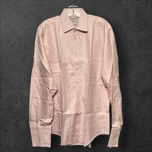 Charles Tyrwhitt Tailored Fit Pink Houndstooth Dress Shirt Long Sleeve Button Up